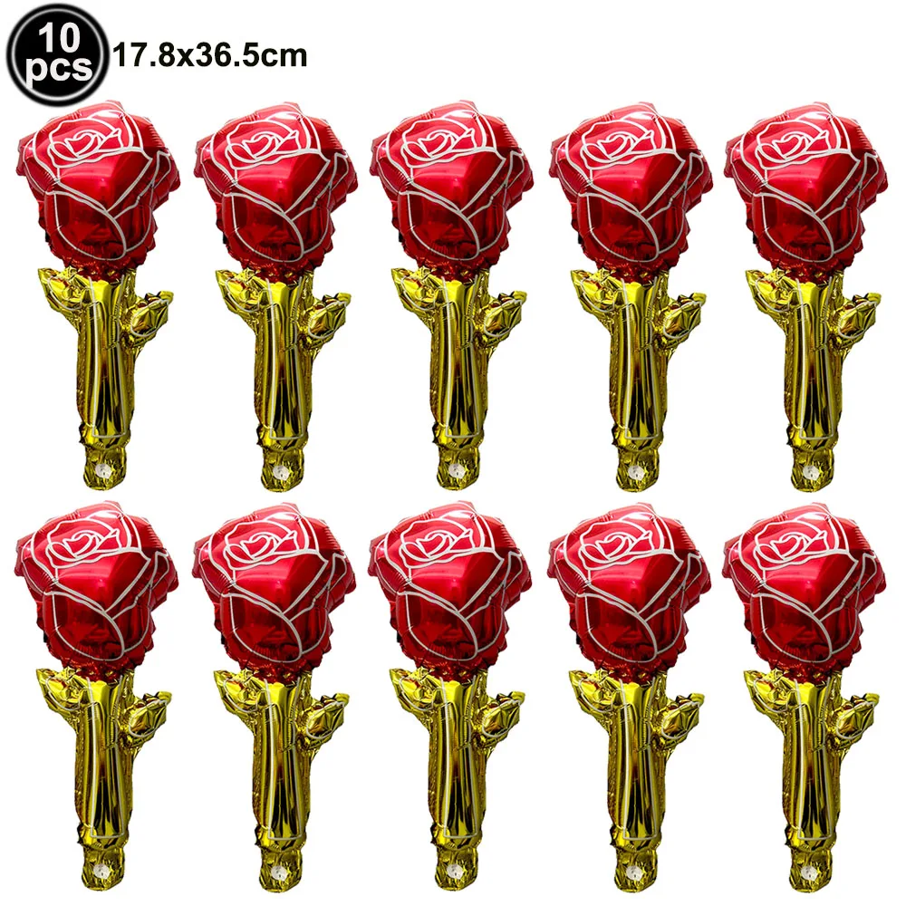 10 Stück Valentinstag Rose Blumenballon Dekoration Rose Blume Folienballon Valentinstag Blumenstrauß Geburtstagsdekoration – Detail 3