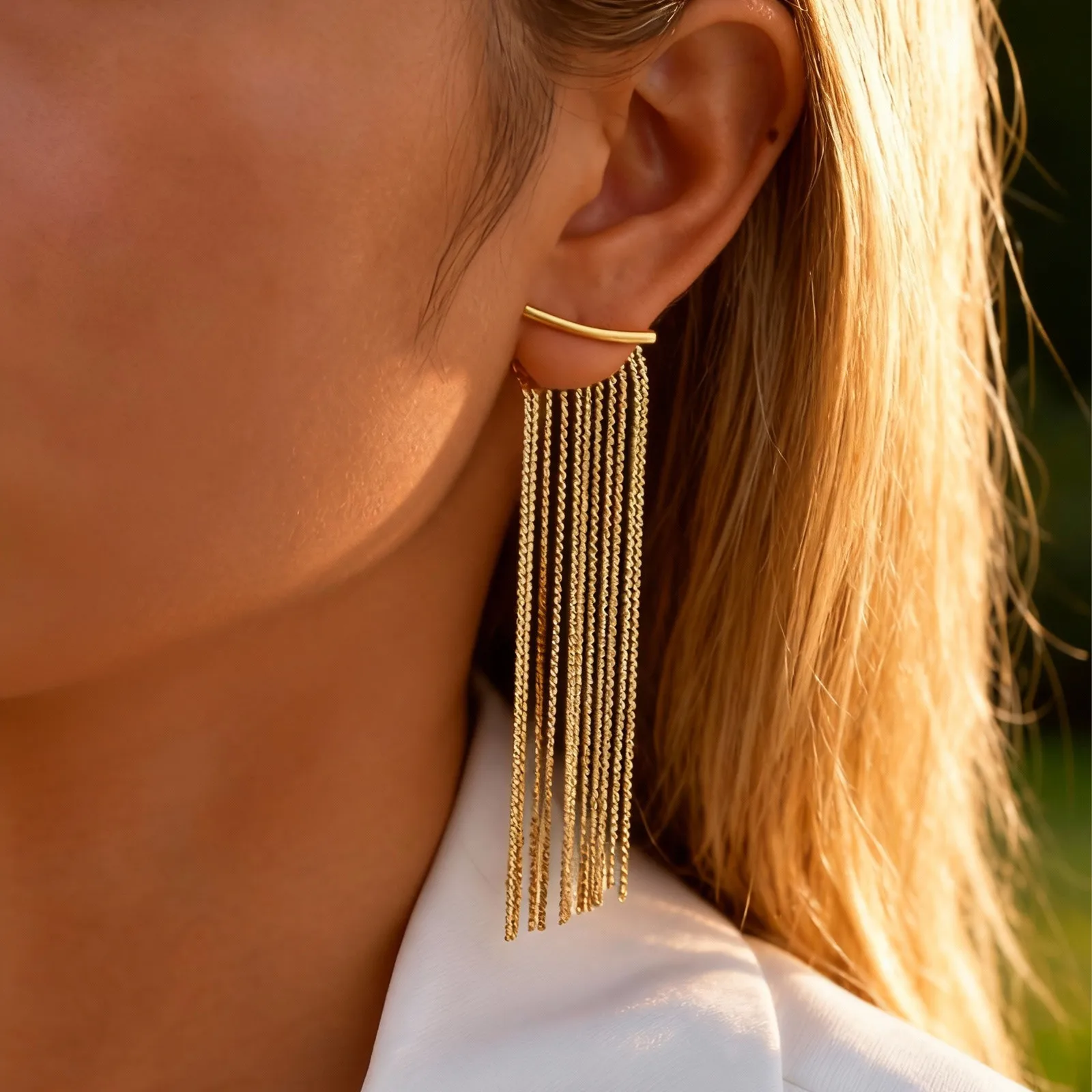 Lange Fransen-Quasten-Ohrringe für Damen, Edelstahl-Ohrhänger mit baumelnder Kette, Statement-Ohrstecker, hypoallergener Luxus-Schmuck für Party und Abschlussball