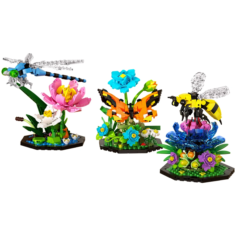 Moc Blumen sprache Insekten modell Bausteine Blumen Libelle Serie montiert Ziegel Spielzeug DIY kreative Kinder Geschenk Ornamente – Detail 5
