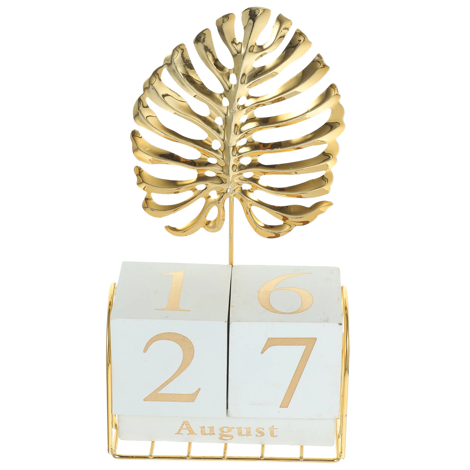 

Вечный календарь Garneck с деревянным блоком и металлической скульптурой в виде пальмовых листьев и раскладными страницами календаря для тропических тематических вечеринок