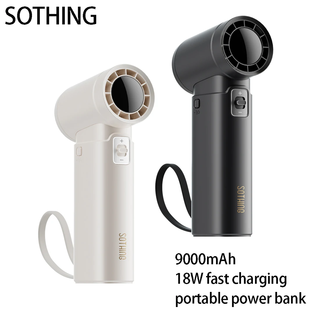 SOTHING Portable Handheld Fan Digital Display High-Speed Fan with 9000mAh Power Bank 18W Fast Charge Outdoor Camping