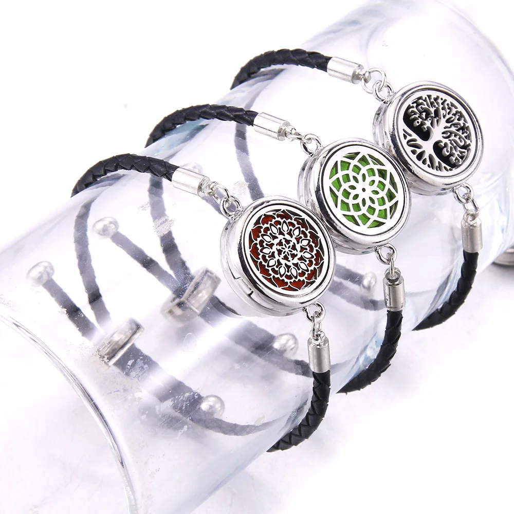 Perfume Essential Oil Diffuser Leather Bracelet Aromatherapy Locket Bracelet Stainless Steel Locket Black Leather Gift leather bracelet leather magnetic bracelet stainless steel bracelet pendant bracelet