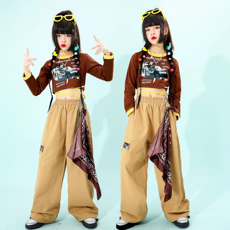 

Kids Ballroom Hip Hop Dance Clothes Carton Pattern Loose Short Sleeved Cargo Pants Suit Jazz Dance Costumes Rave Clothes