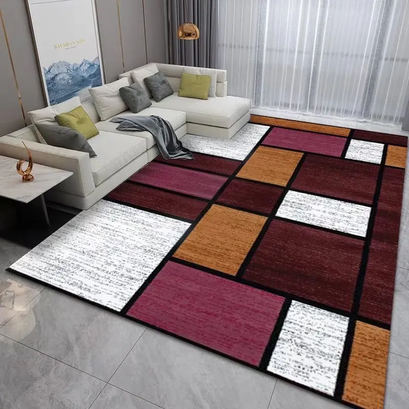 Striped Orange Living Room Carpet Nordic Geometric Room Decor Rug Fluffy Non-slip Bedside Rugs for Bedroom Thickened Flannel Mat 4