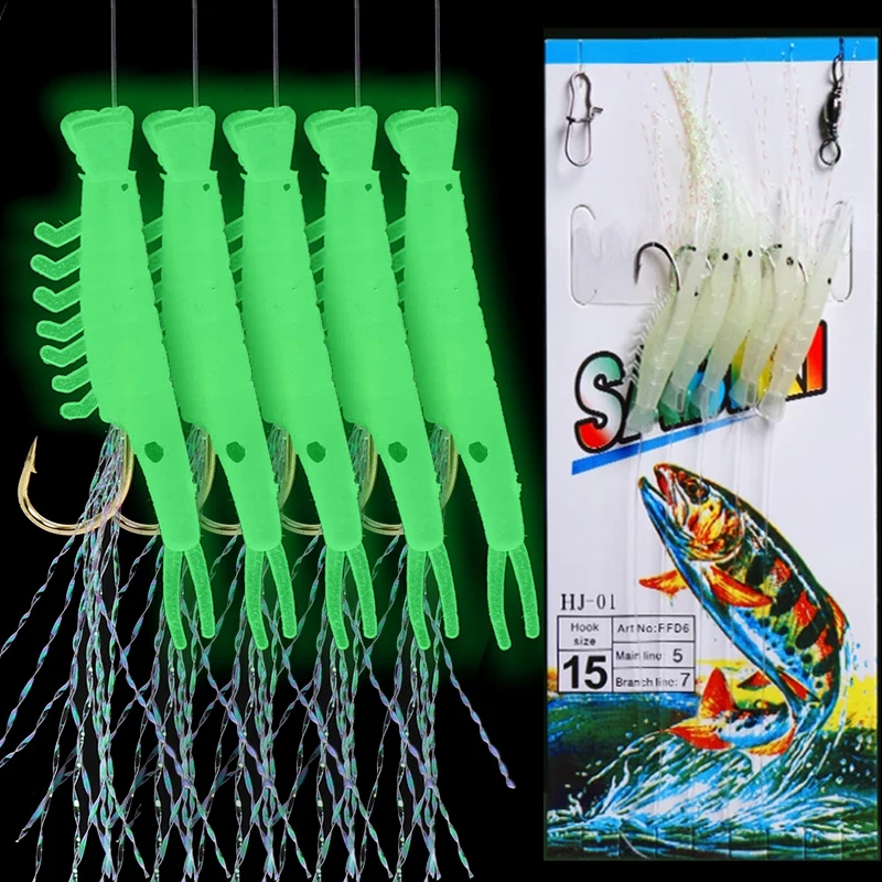 Sabiki lumineux crevettes souples pour pêche profonde - montages mer appâts phosphorescents