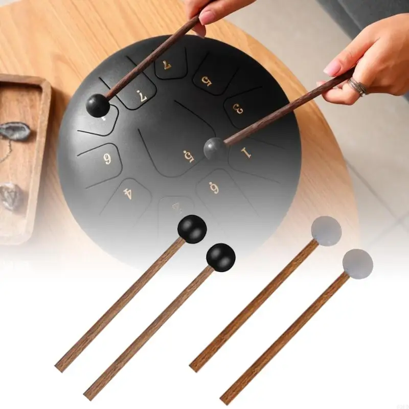 1Pair Stahlzunge Drum Mallet Glockenspiel Drum Gummi -Drumsticks mit Holzgriff Percussion Instrument Teile 69HD – Detail 10