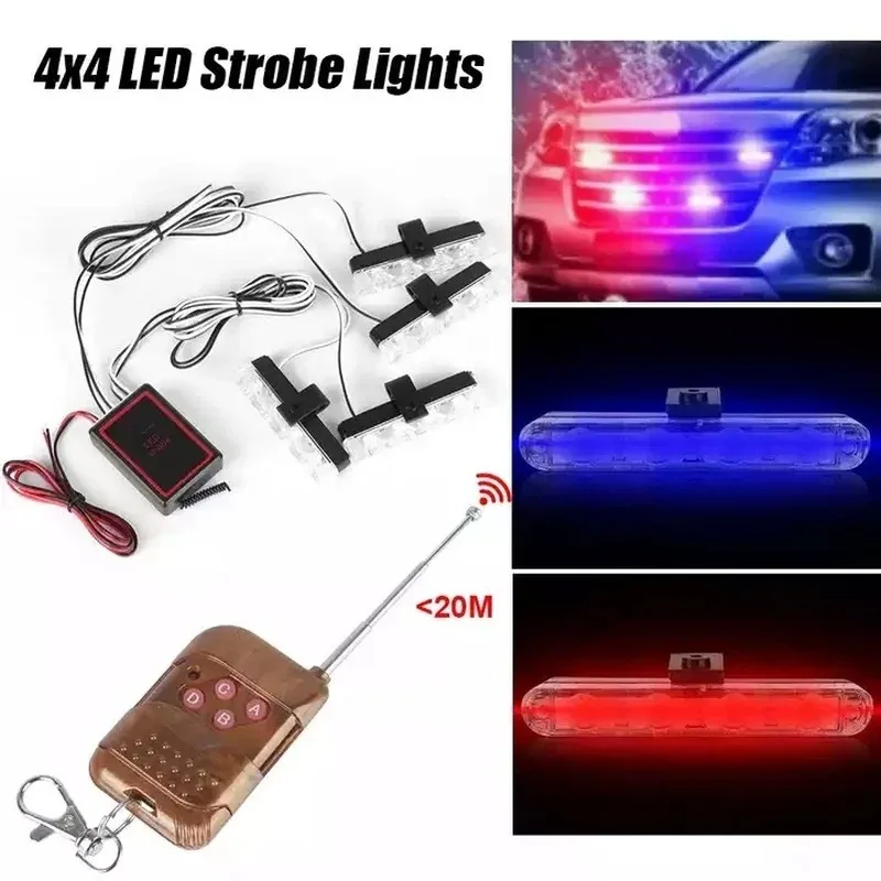 12V Car Strobe Grille Flashing Light Daytime Running Warning Light with Wireless Remote Control Emergency Signal Flash Red Blue emergency light car strobe light