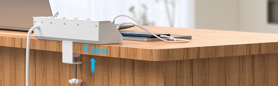 Eu Plug Multi-function power strip with desktop clamp 4 AC power outlets 4 USB-A and 2 USB-C 2 meter cable independent switches S5ea230a4089c41608dded873b5a7e06eb