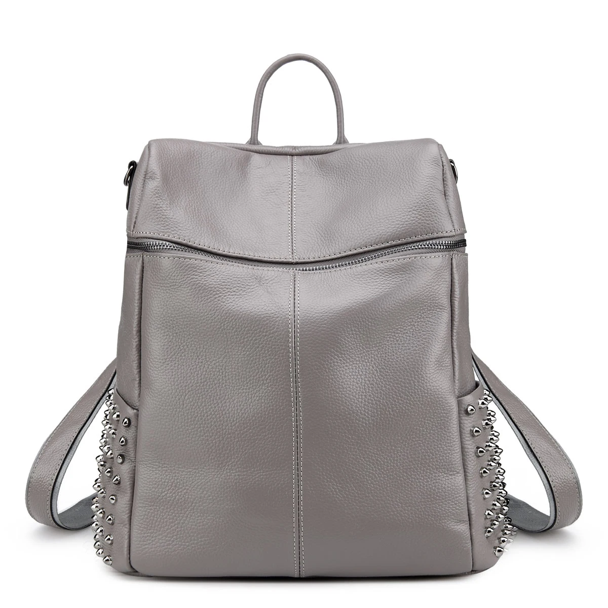 Head Layer Cowhide Rivet Backpack For Women's New Fashionable And Simple Leather Large Capacity Backpack Dual Purpose Travel Bag