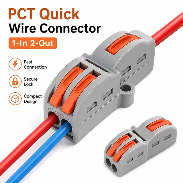 10PCS -PCT 1 in 2 Out Quick Push-in Wire Connector Plugable Splice Terminal Block 2 Position Parallel Cable Connector 1