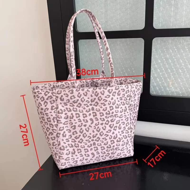 Leopardenmuster-Canvas-Tragetasche für Damen, große Kapazität, lässige Umhängetasche, tägliche Pendler-Handtasche zum Einkaufen, Arbeiten, Reisen – Detail 1