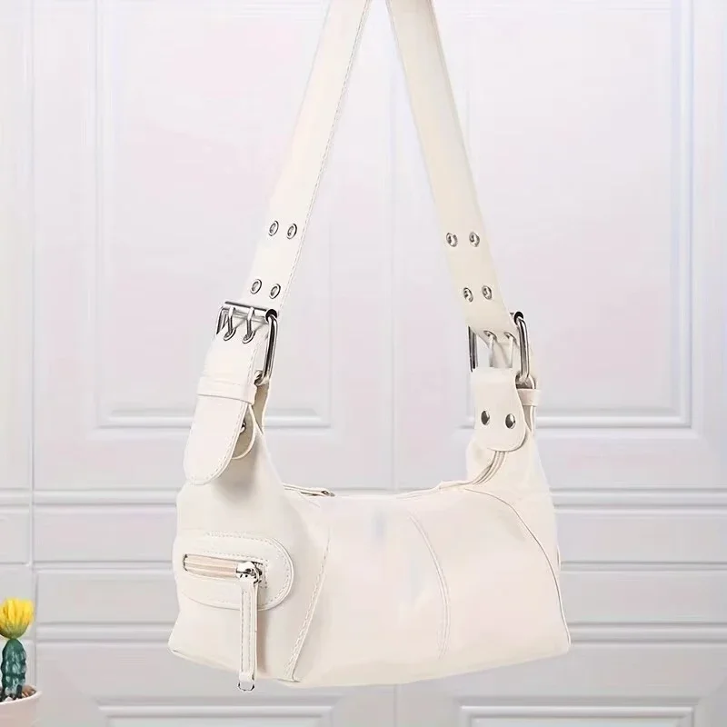 Underarm bag cool pull girl niche design shoulder bag retro leather zipper handbag shoulder bag