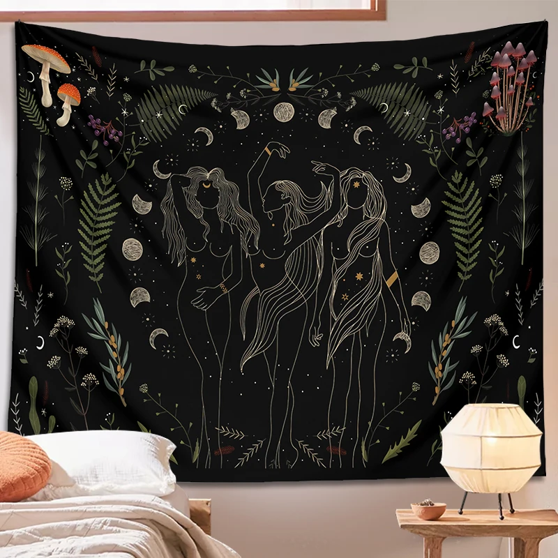 Moon Tapestry Wall Hanging Moth Botanical Witchy moon Phase Aesthetic Moon Goddess Living Room Dorm Decor Mushroom Tapestry tapestry decorations