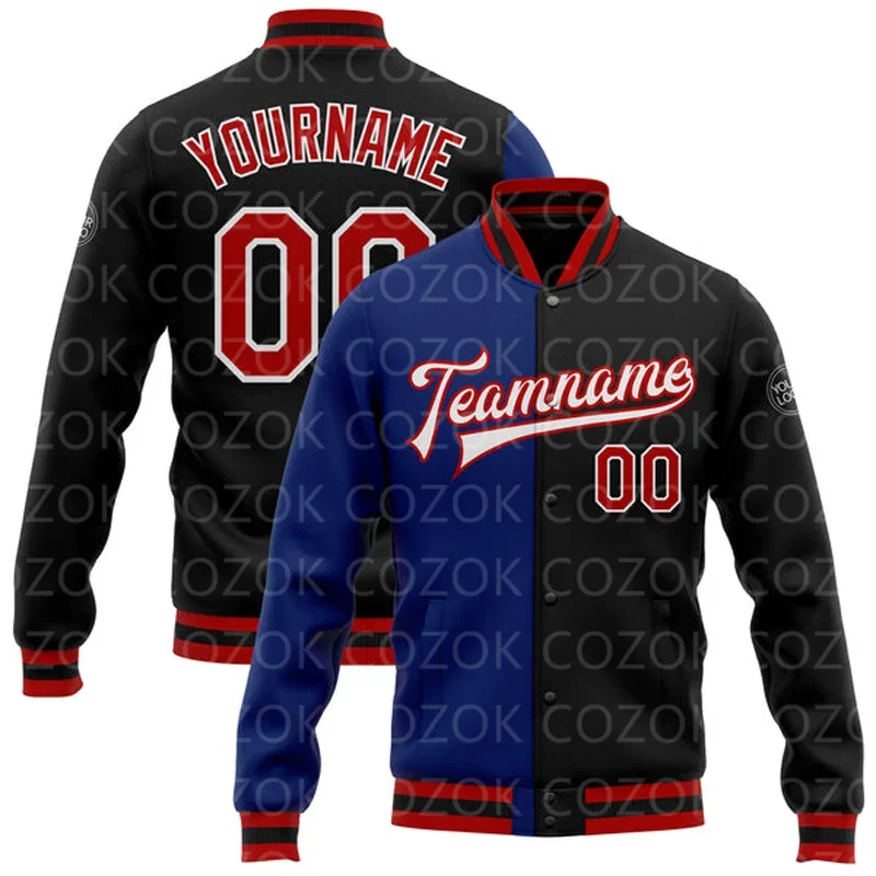 Custom Red splice 3D Printed Baseball Button Jacket Bomber Full-Snap Varsity Letterman Jacket