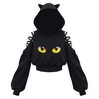 Y2k Gothic Womens Hoodie Cat Ear Crop Top Hooded Sweatshirt Hollow Out Lace Up Long Sleeve Hodded Casual Pullover Autumn - Image 4