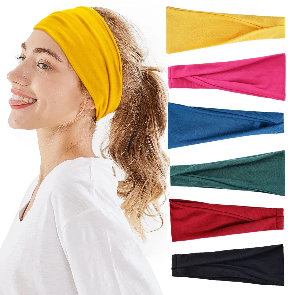 

Solid Colour Hairbands Women Fitness Headwear Stretchy Sports Yoga Cotton Headband for Girls Summer Accessories