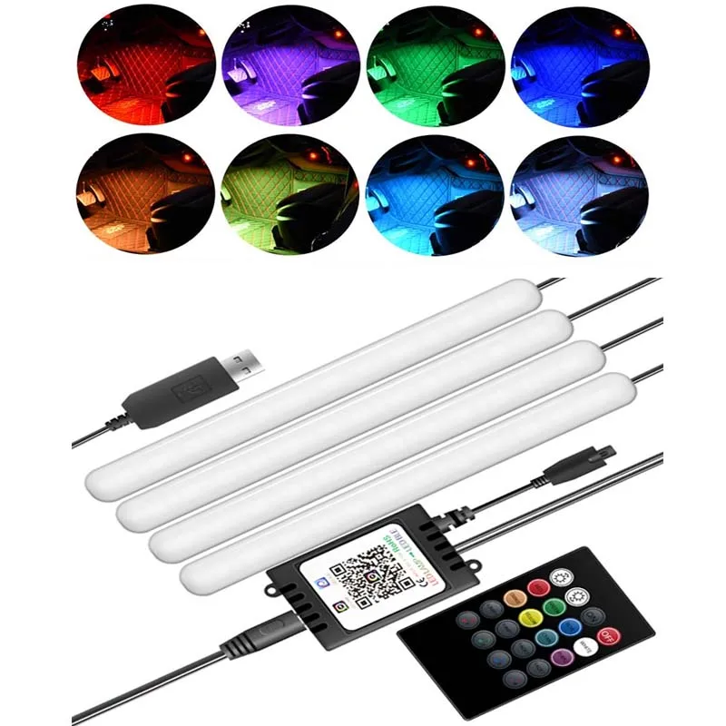 

Car Atmosphere Light Foot Atmosphere Light Music Voice Control Rhythm Light Ambient Decorative Lamp USB Wireless Remote LED 12V