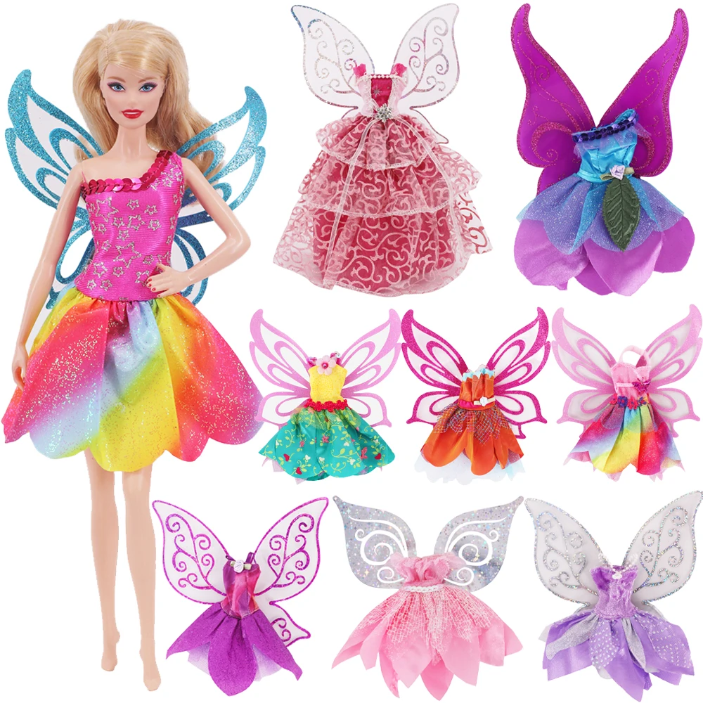 Barbies Clothes ElfQueen Beautiful Dress Colorful Butterfly Wings for 11.8 inch 28 Cm Barbies Doll Clothes Fairy Tale Characters