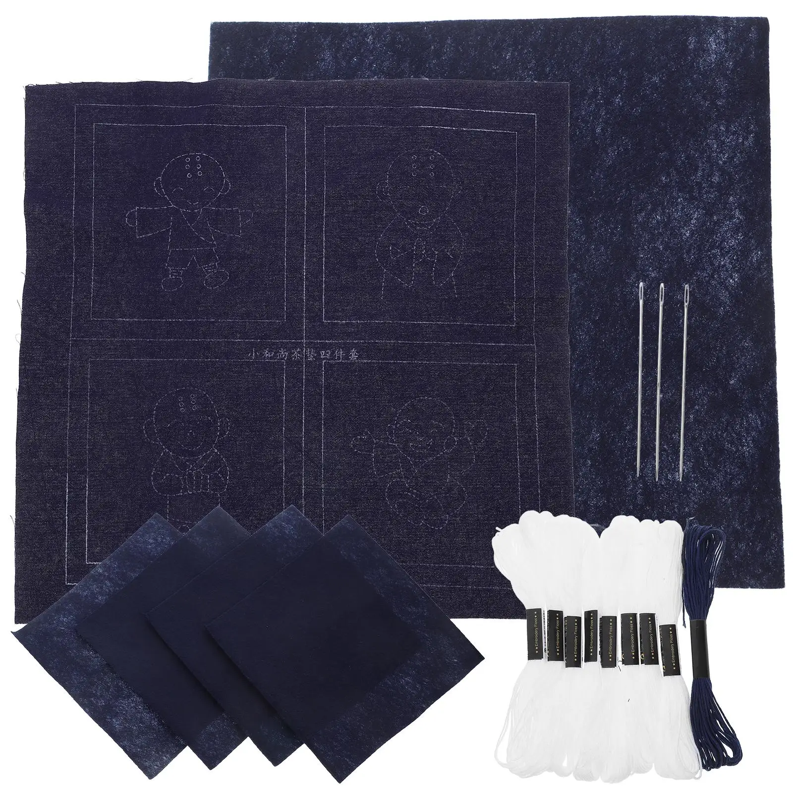 Blue Embroidery Material Pack Sashiko Coaster Sets Japanese Kit Diverse Patterns Fabric Diy Coaster Embroidery Tea Crafts