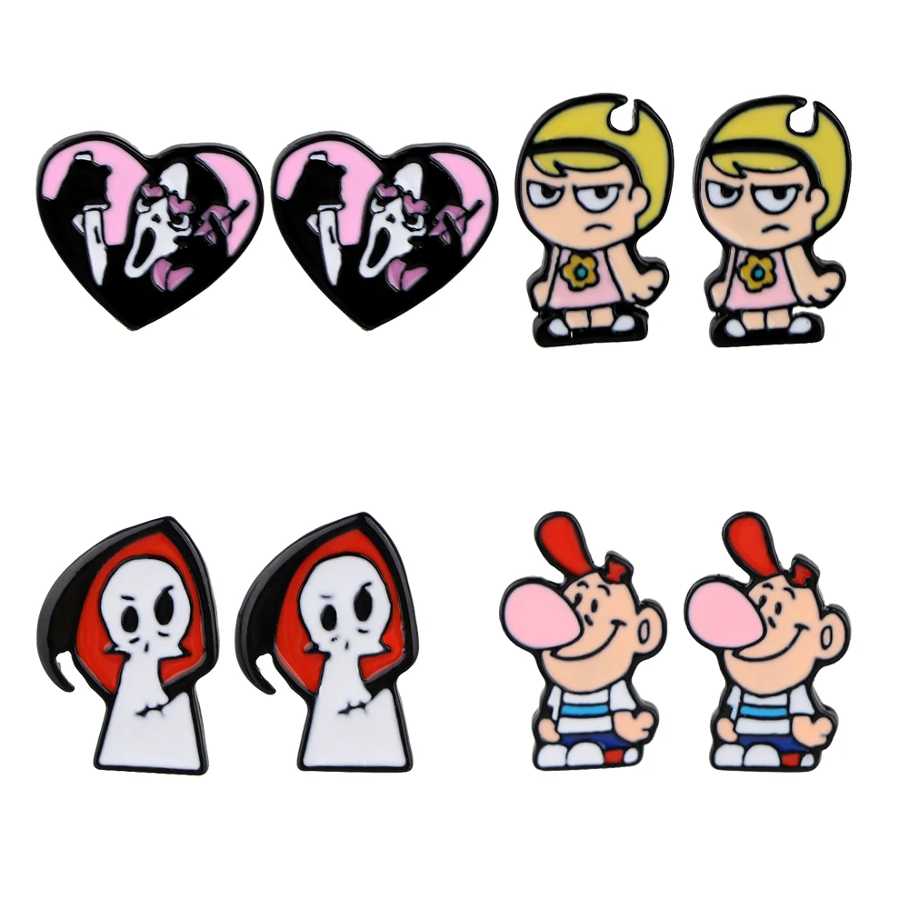 

Cartoon Horror Comics Anime Stainless Steel Piercing Ear Stud Earrings For Womans Enamel Jewelry Earrings Unusual Gift for Girl