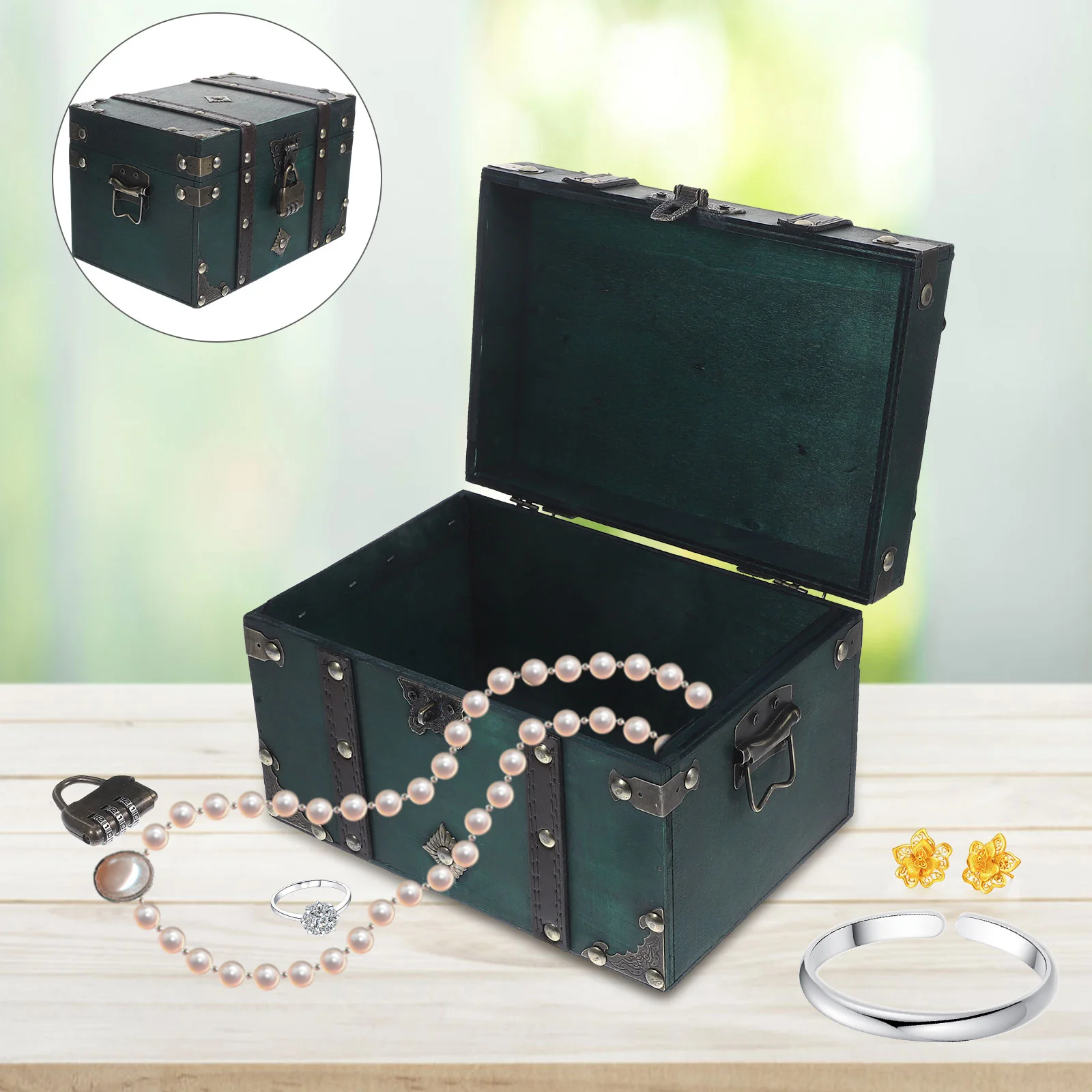 

Vintage Storage Box Wooden Chest Boxes Small Treasure Pirate Jewelry Organizer Case Retro Sundries Christmas Decor