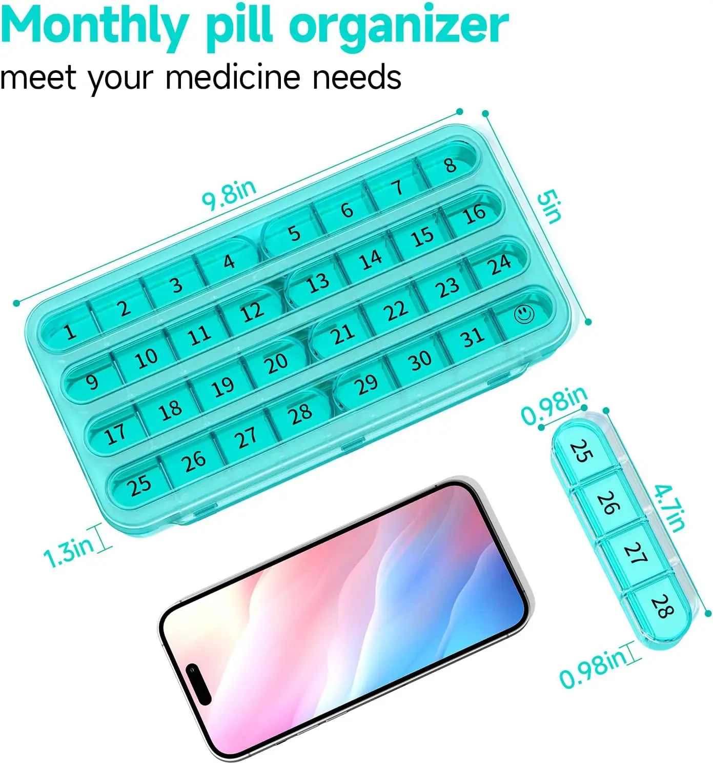 Monthly Pill Organizer for Daily Use - Large 31-Day Travel Pill Case