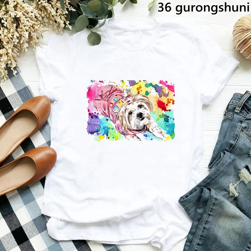 Frieden Liebe Border Collie/Cockerspaniel/Shih Tzu/Bernese/Pyrenäen Druck T-shirt Frauen Lustige Regenbogen Leopard T shirt Mädchen T-Shirt – Detail 16