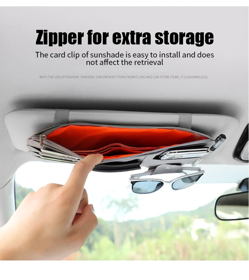MinShang Multi-Pocket Sun Visor Organizer For Car, SUV And Truck, Sun Visor Glasses Holder Card Holder Driver License Registration Pen Cell Phone Bill Ticket Key Document Holder, Visor Accessories - Canada - View #13