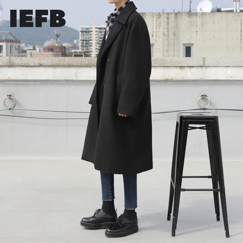 

Мужское двубортное пальто 2Y3278, черное утепленное шерстяное длинное пальто, Корейская мужская куртка средней длины с лацканами на осень и зиму