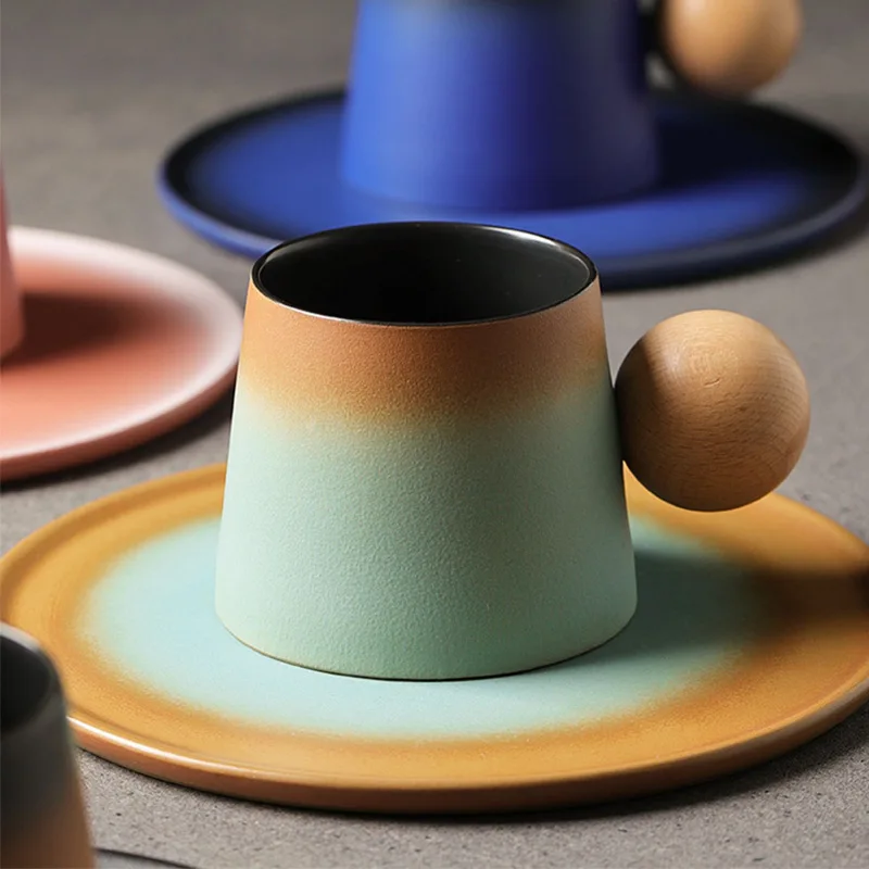 French-Style Ceramic Coffee Mug & Saucer Set - Vintage Luxury Afternoon Tea Set, Unique Artisan Gift for Boutique Home Decor