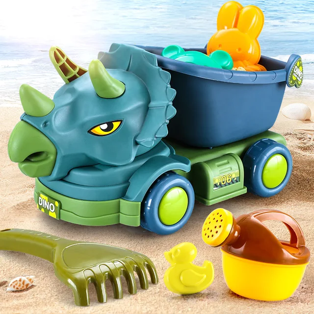 Summer Seaside Beach Toy Engineering Car Set Baby Beach Game Toy Dinosaur Beach Car Digging Sand Shovel Toy Tool Baby Bath Toys 1