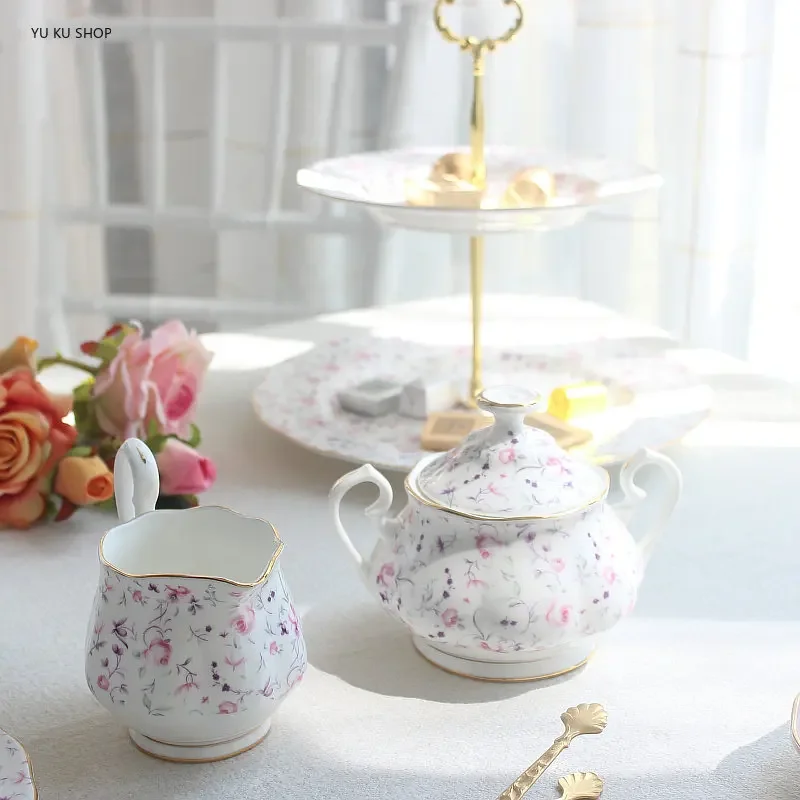 Bone China Coffee Cup Set Dessert Plate Sugar Bowl Cake Rack Milk Cup Ceramic Plate English Afternoon Teapot Base Combination
