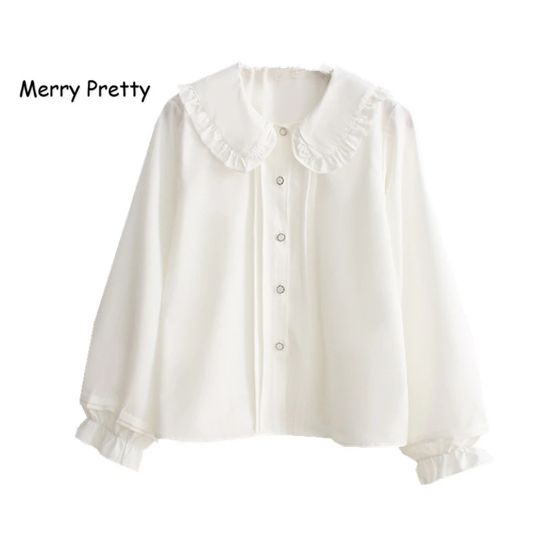 Merry Pretty White Blouse Women Long Sleeve Cotton Womens Tops And Blouses Sweet Peter Pan Collar Girl Blusas Mujer De Moda 2021 Shirt Aliexpress