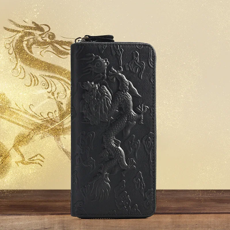 Personalized Dragon Pattern Genuine Leather Men's Wallet with Large Capacity Coin Pocket