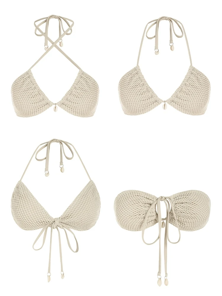 ZAFUL Maillot De Bain Pour Femme Maillots De Bain Assortis Multiway Contraste Résille Licou Bandeau Cravate Côté Tanga Ensemble Bikini Deux Pièces_voghion.com