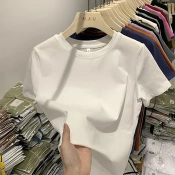 2025 T-shirt da donna in tinta unita T-shirt estiva comoda All-match Multicolor Streetwear Manica corta allentata per donna 1