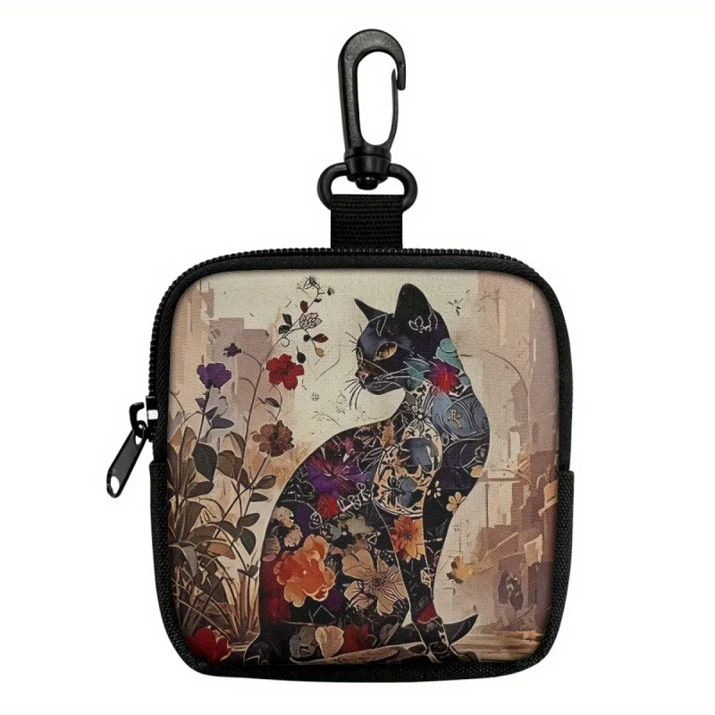 Colorful Cat Print Coin Purse Artificial Leather Zipper Storage Bag Multi Functional Mini Earphone Case