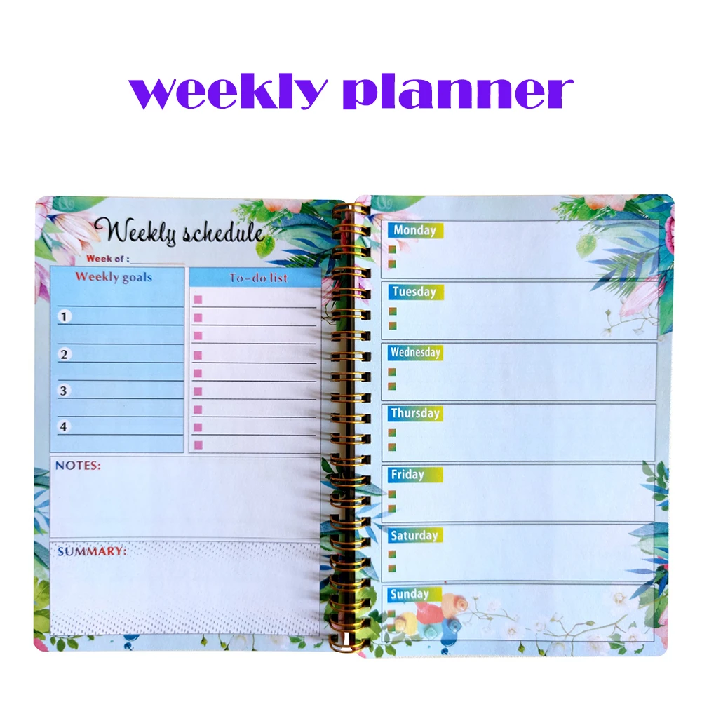 2023 Agenda Book Schedule A5 Coil Notepads Creative Flower Pattern Wedding  Planner Timetable Desk Dates Diary