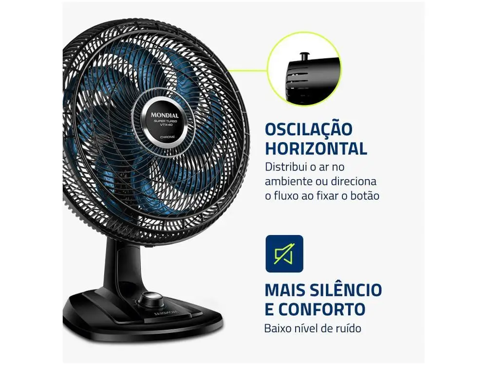 Ventilador de Mesa Mondial Super Turbo VTX-40 Chrome 40cm 8 Pás 3 Velocidades - 110V 5