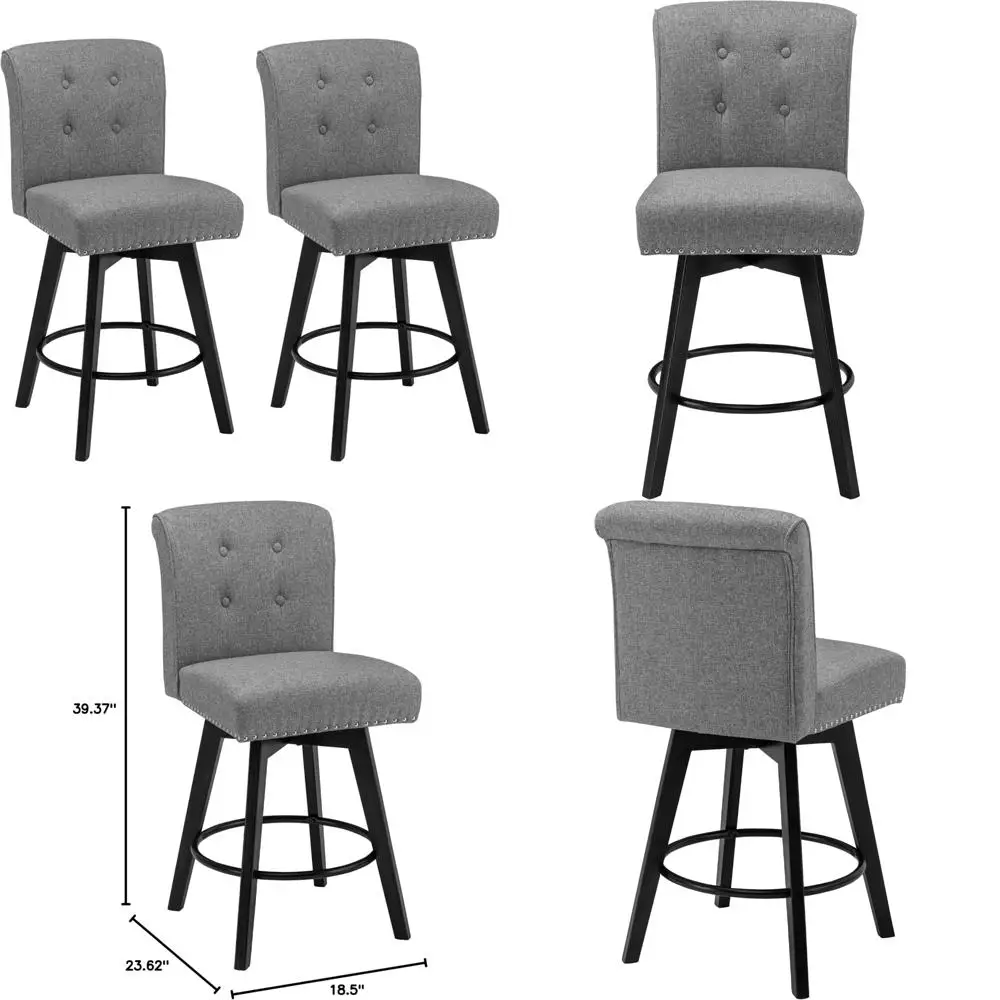 26" Swivel Counter Stools with Back and Nailhead, Set of 2 1