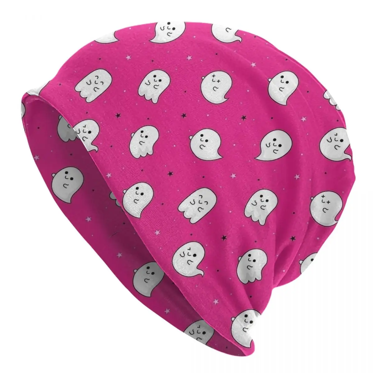 

Cute Ghosts Halloween Pink Bonnet Hats Knitting Hats Cool Outdoor Ghost Skullies Beanies Hat Men's Women's Warm Dual-use Cap