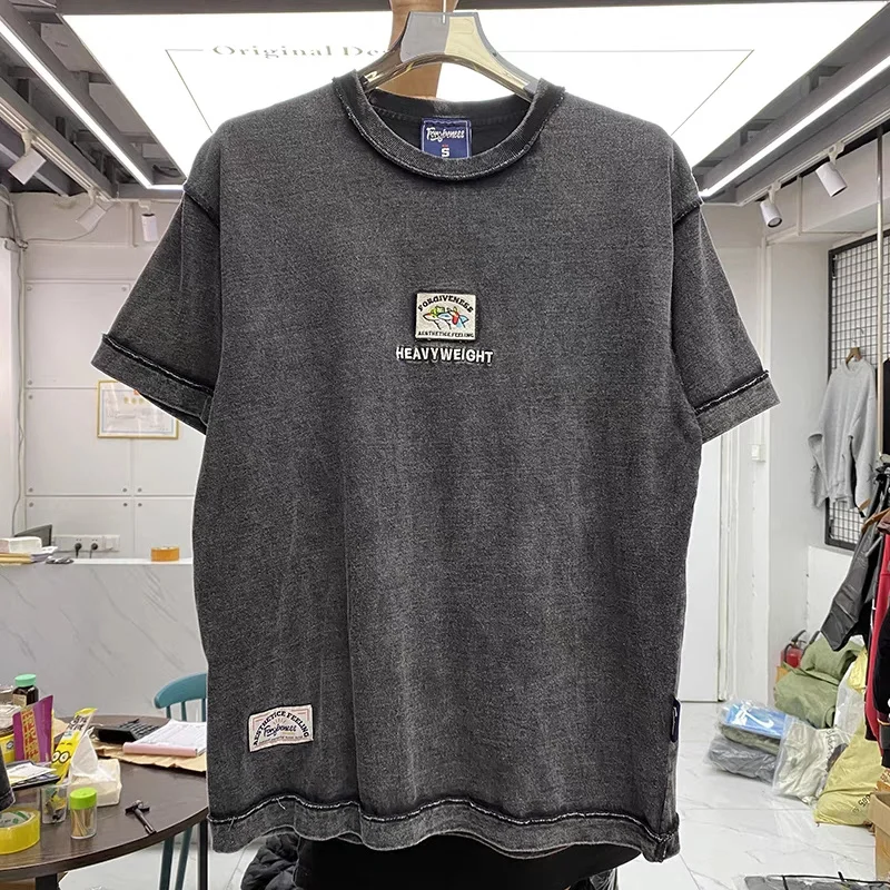 

Forgiveness High Street T-Shirt Heavyweight Wash Embroidery Logo Men's And Women's Round Neck Loose Short Sleeve