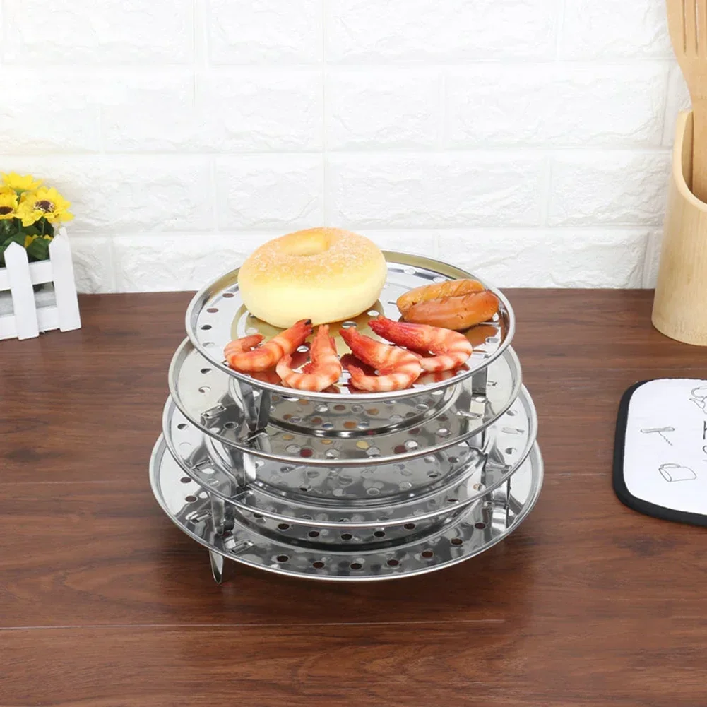 Silver Stainless Steel Steamer Tray Rack Plate Steam Cooking 3 Stands Round Type 18-30 18cm/20cm/22cm/24cm/26cm/30cm 1PCS steamer rack
