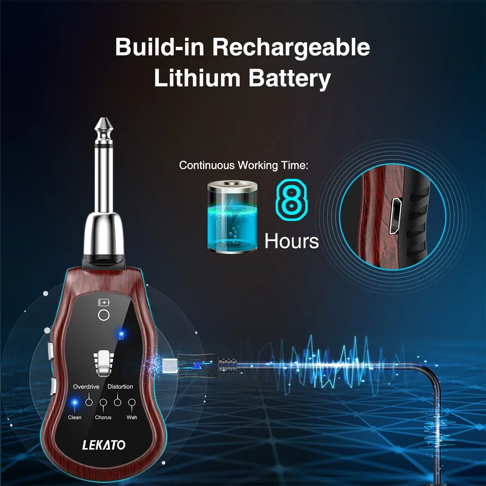 Lekato B6 미니 기타 앰프 W/5 Fx - Bluetooth 5.0 + Busking/침실용 충전식 배터리(Chorus/od/dist/wah)