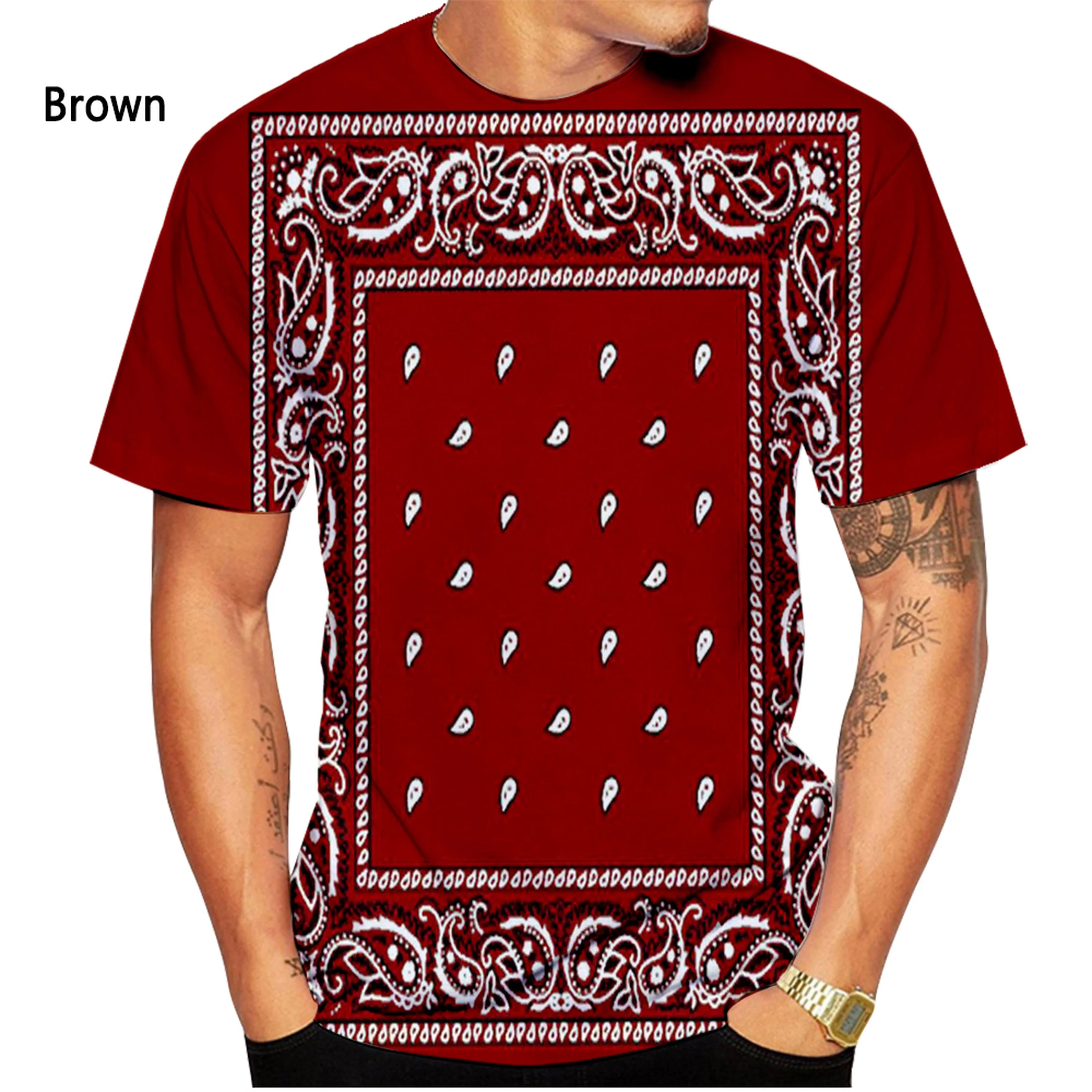 Red bandana fashion 3D printing T-shirt men's fashion hip-hop streetwear T- shirt men's casual short-sleeved T-shirt top O-neck _ - AliExpress Mobile