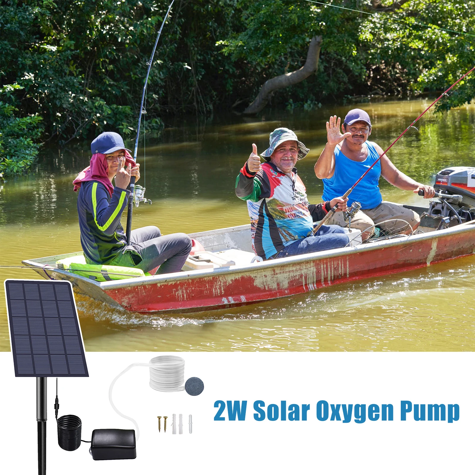 Solar oxygen pump 2.5W Plug-in Solar Oxygen Pump Fish Tank Oxygenator Aquarium Oxygen Aerator Air Pump Fishing Aerator with Pipe Air Bubble Stones