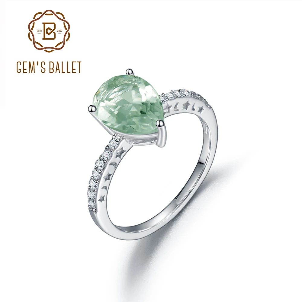 

GEM'S BALLET 925 Sterling Silver Green Amethyst Oval Gemstone Rings For Women Solitaire Ring Wedding Band Engagement Bridal