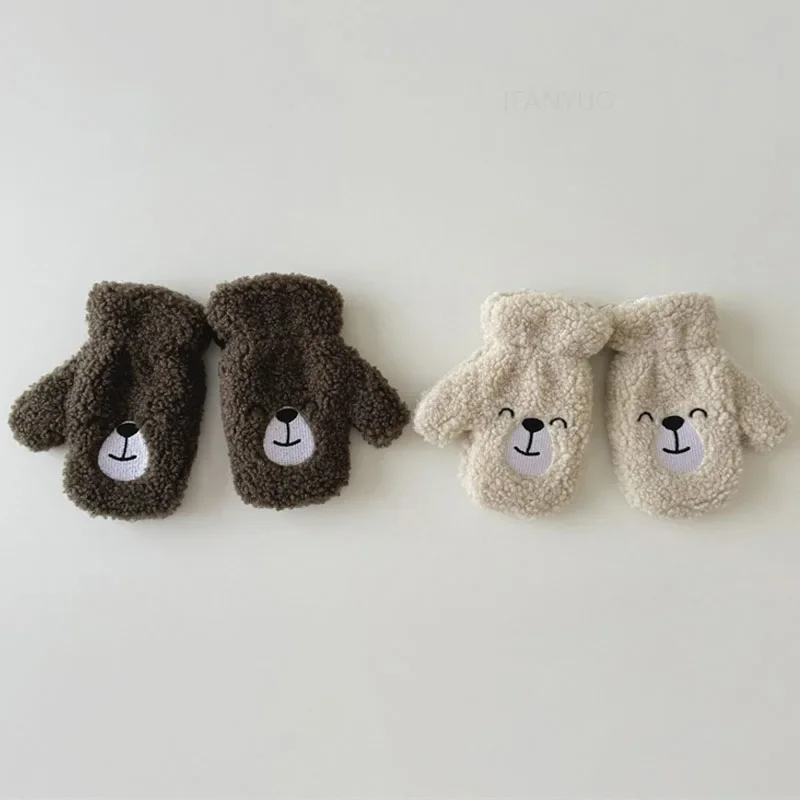 Children Lamb Wool Neck Hanging Gloves Mittens Kids Accessories 2-6 Years