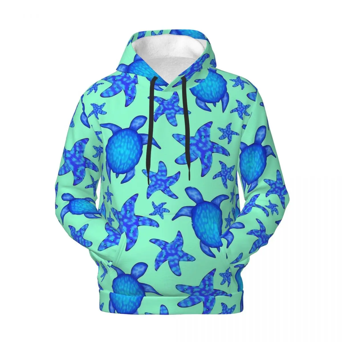 

Turtles And Starfish Casual Hoodies Couple Blue Sealife Aesthetic Pullover Hoodie Autumn Streetwear Classic Hooded Sweatshirts