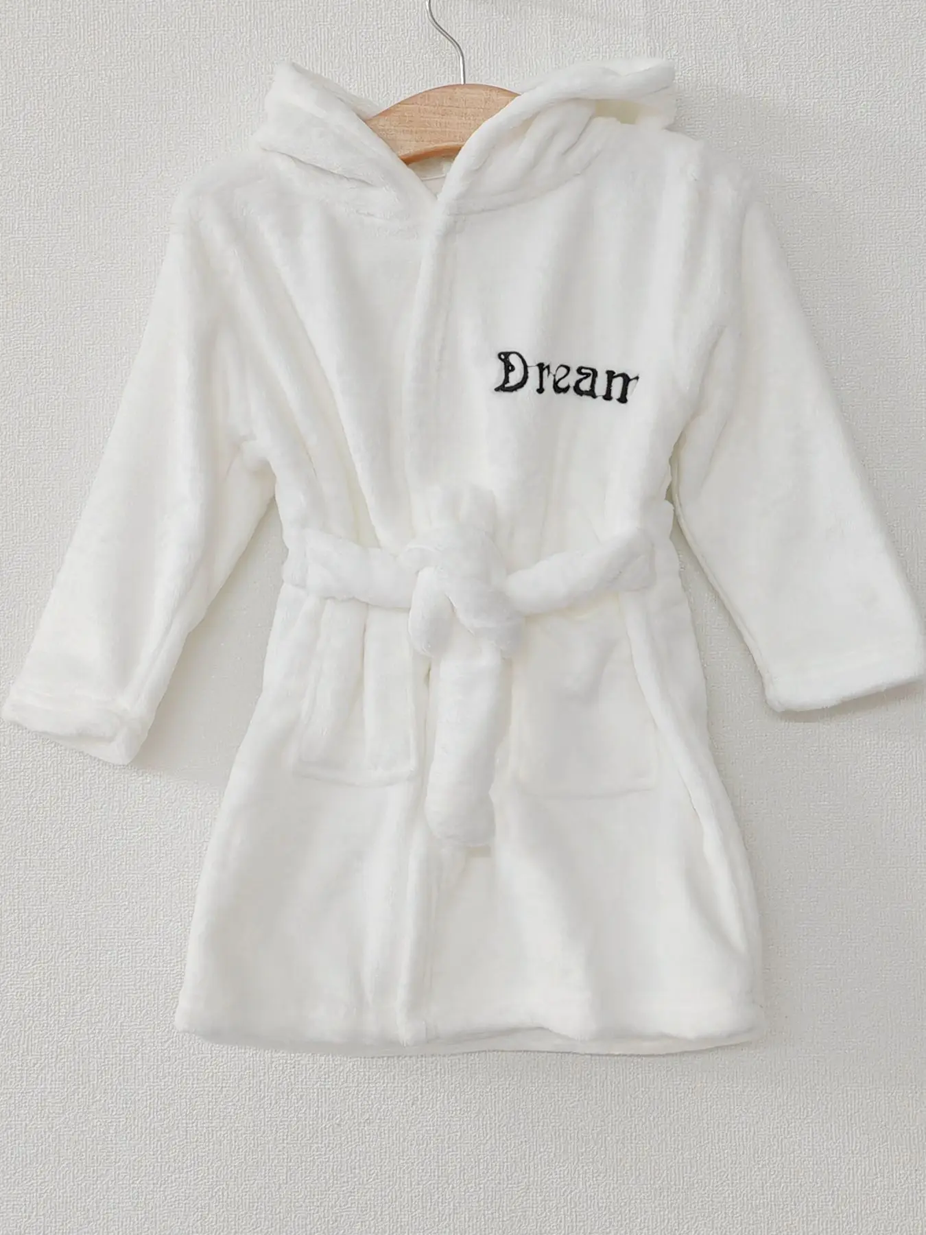 Boys' bathrobe thick coral velvet warm pure white casual home clothing pajamas with hood and belt